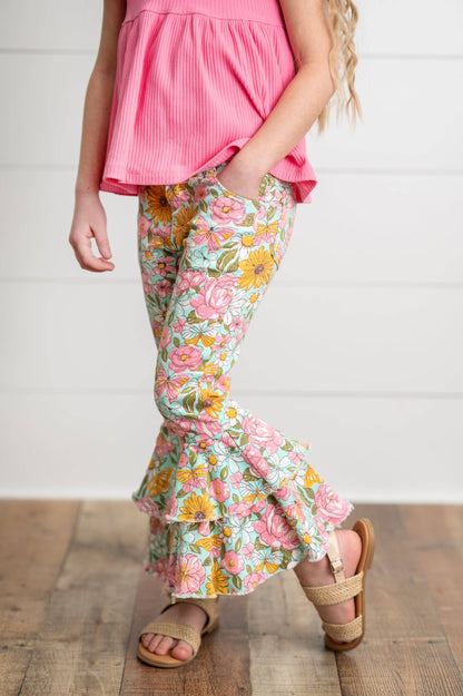 Flower Double Ruffle Denim Jeans