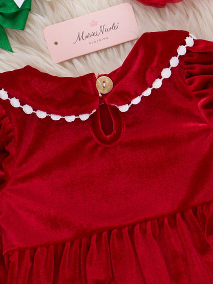 Red Smocked Holly Velvet Bloomers Outfit