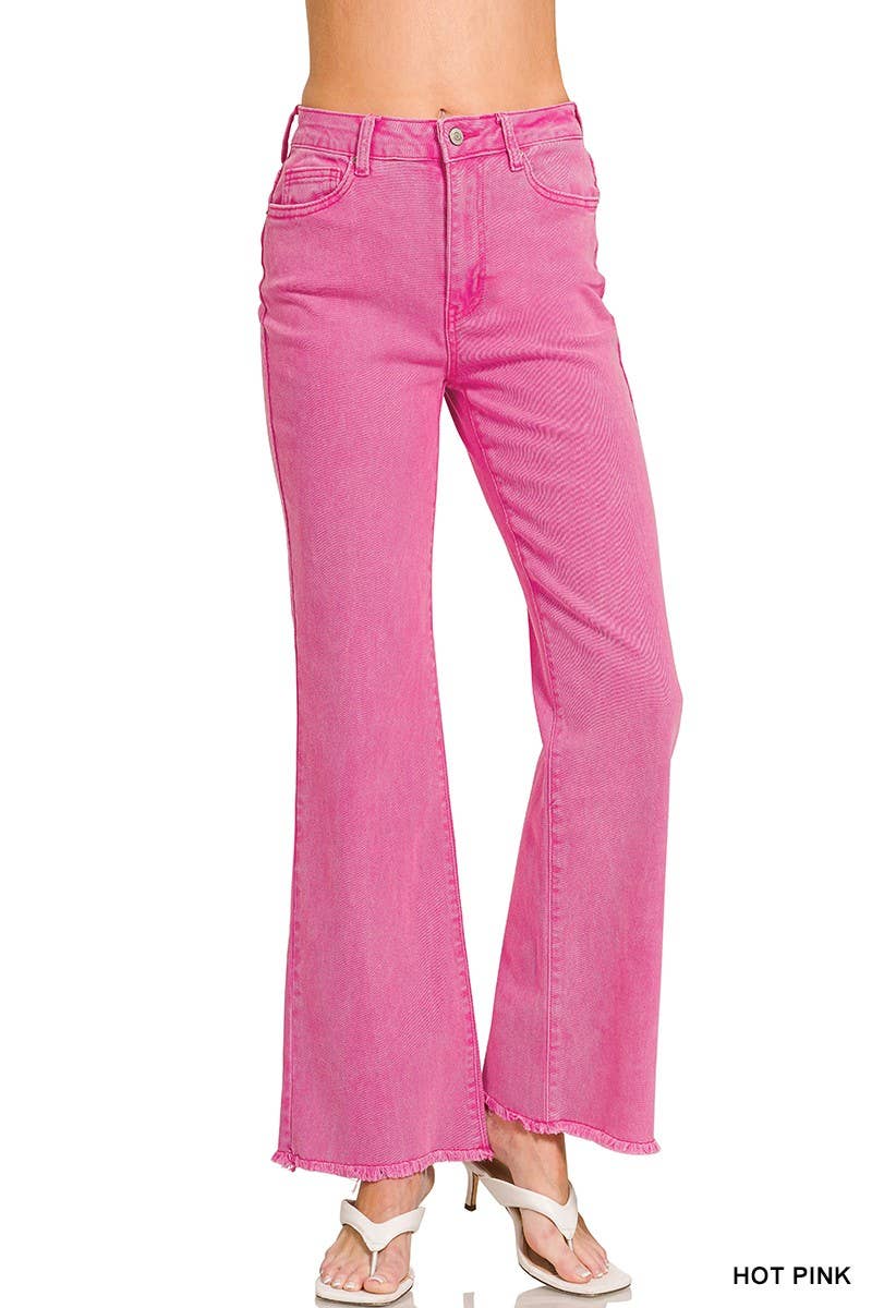 Acid Washed Frayed Cutoff Hem Straight Wide Pants
