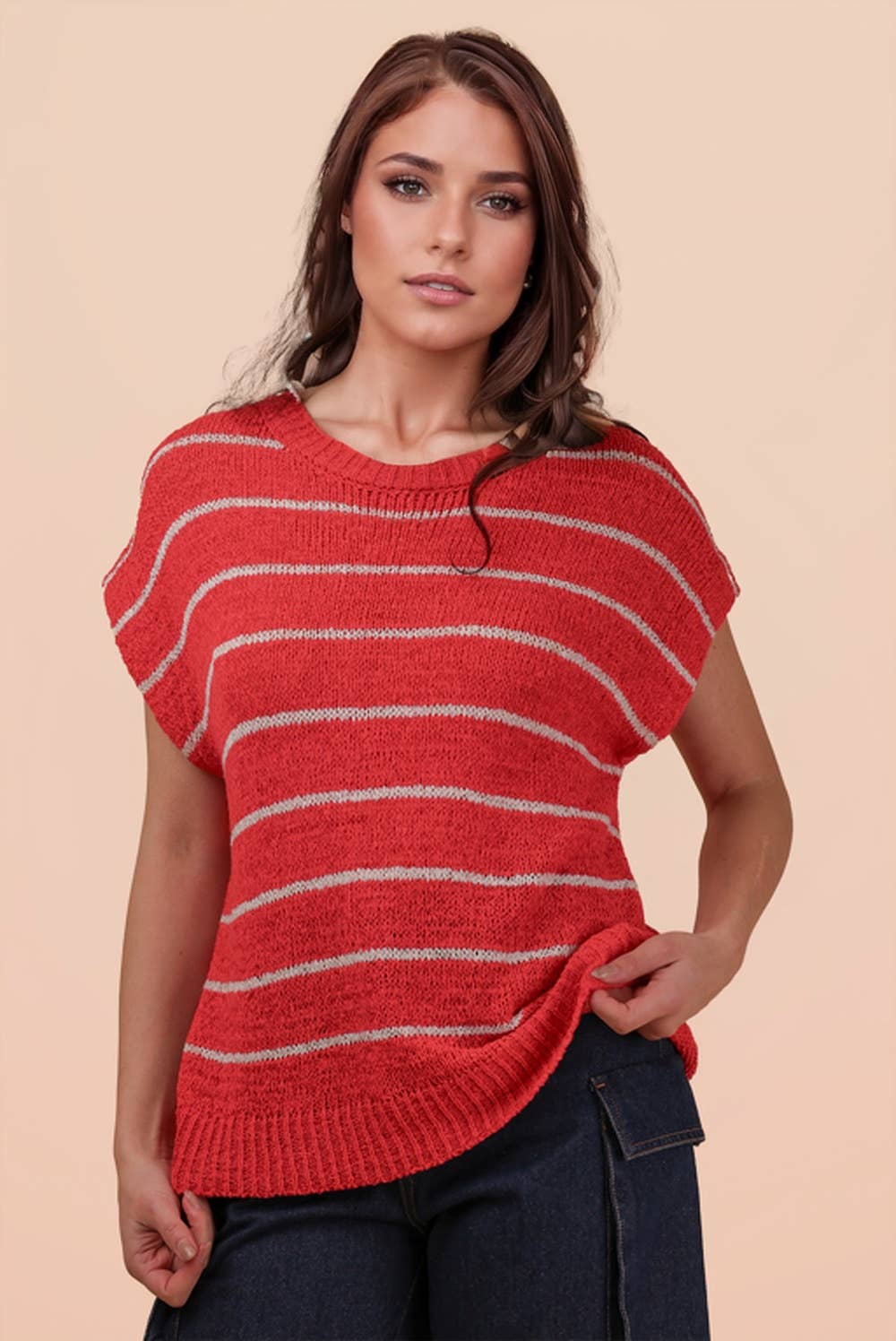 Striped Knit Sweater Vest Top