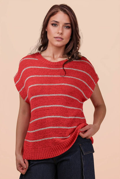 Striped Knit Sweater Vest Top