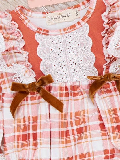Harvest Plaid Lace Ruffle Bubble Romper