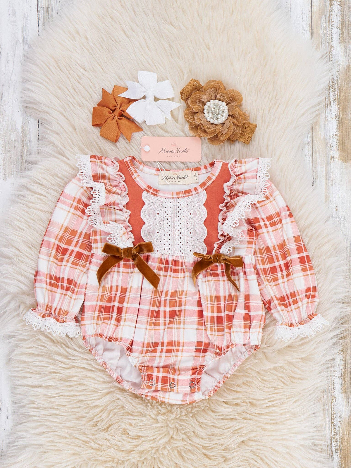 Harvest Plaid Lace Ruffle Bubble Romper