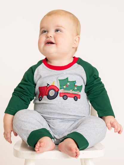 Christmas Tree Tractor Applique Raglan Romper