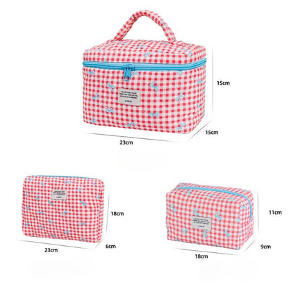 Sweet Color Block Plaid Bow Make Up Bag DPB2504