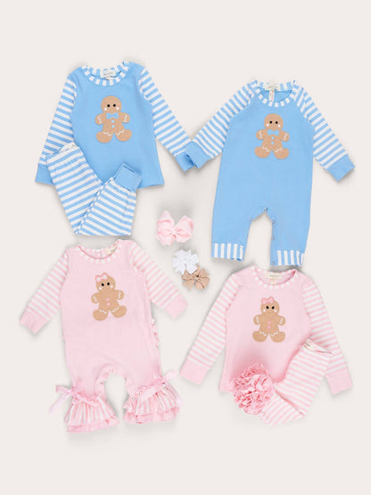 Christmas Gingerbread Romper Pajamas - Blue