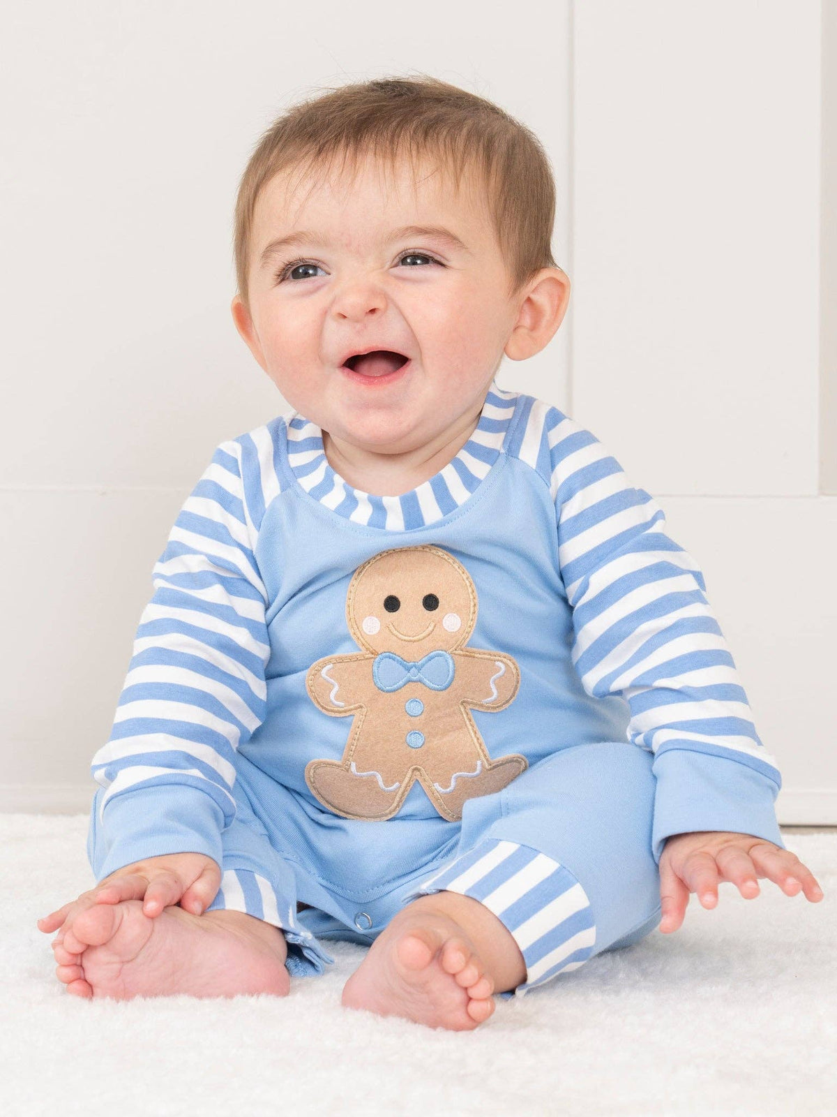 Christmas Gingerbread Romper Pajamas - Blue