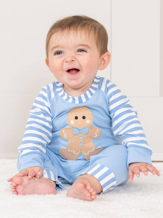 Christmas Gingerbread Romper Pajamas - Blue