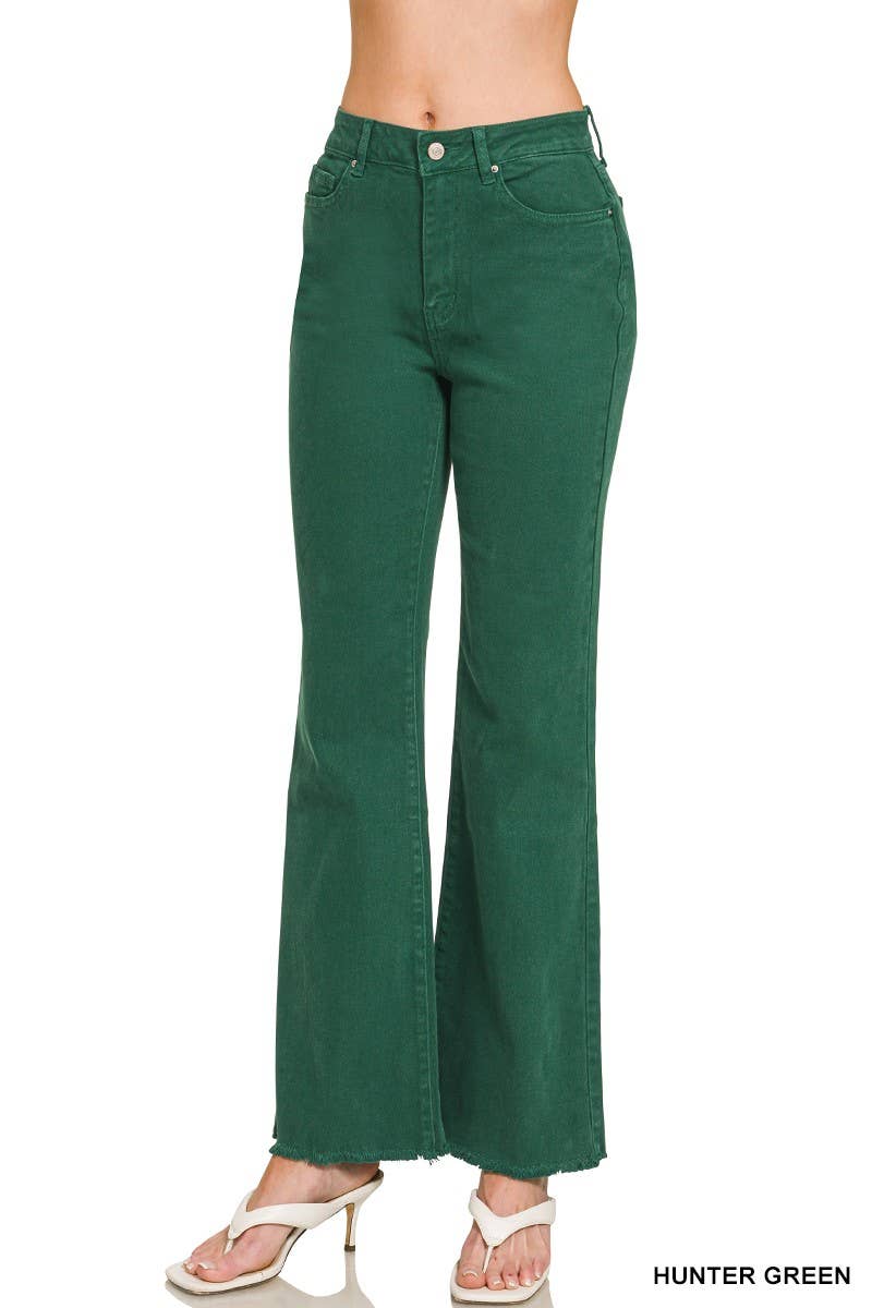 Acid Washed Frayed Cutoff Hem Straight Wide Pants