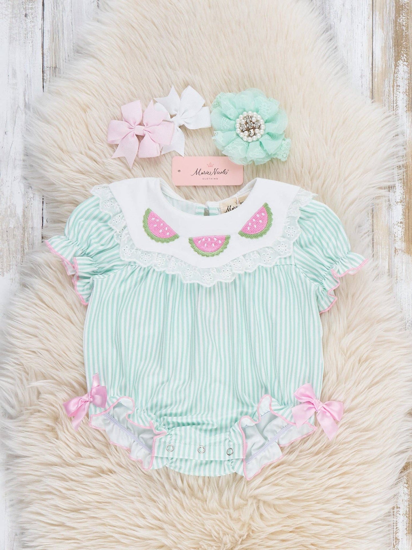 Melon Meadow Embroidered Ruffle Bubble Romper