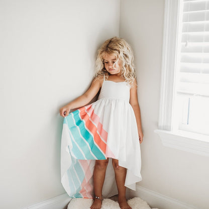 Teal Rainbow Hi Lo Frills Dress