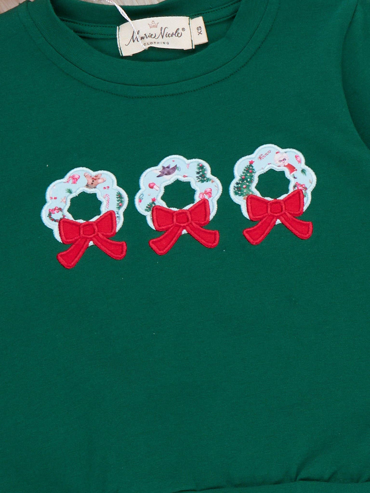 Wreath Wishes Applique Bow Bell Bottom Outfit