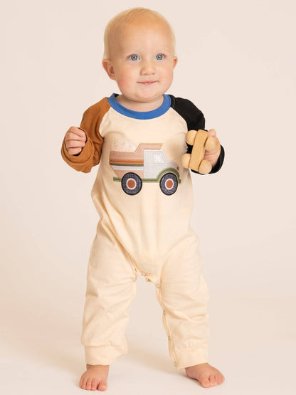 Busy Dump Truck Colorblock Romper