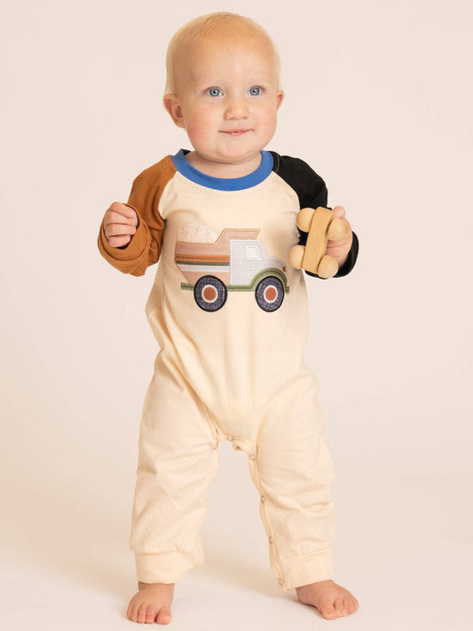 Busy Dump Truck Colorblock Romper