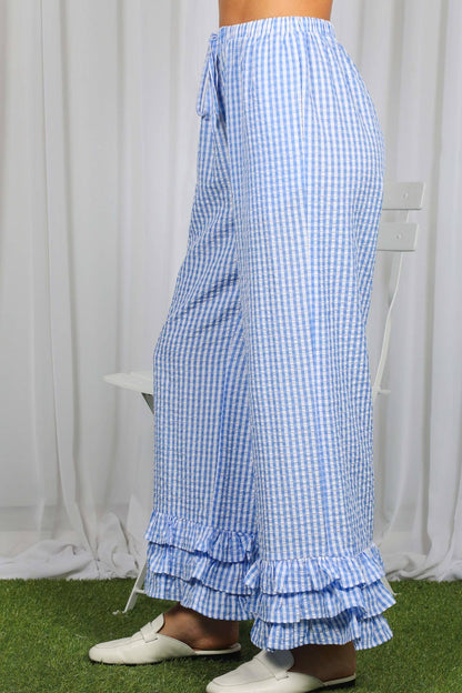 Gingham Layered Ruffle Hem Cropped Pants