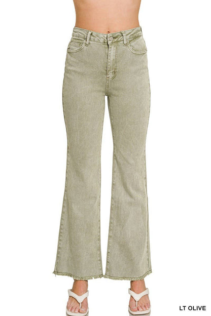 Acid Washed Frayed Cutoff Hem Straight Wide Pants