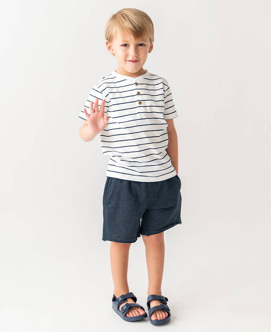 Boys White & Navy Stripe Short Sleeve Henley
