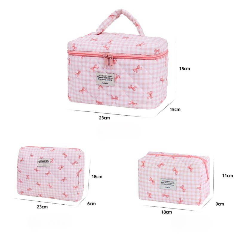 Sweet Color Block Plaid Bow Make Up Bag DPB2504