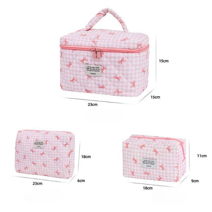 Sweet Color Block Plaid Bow Make Up Bag DPB2504
