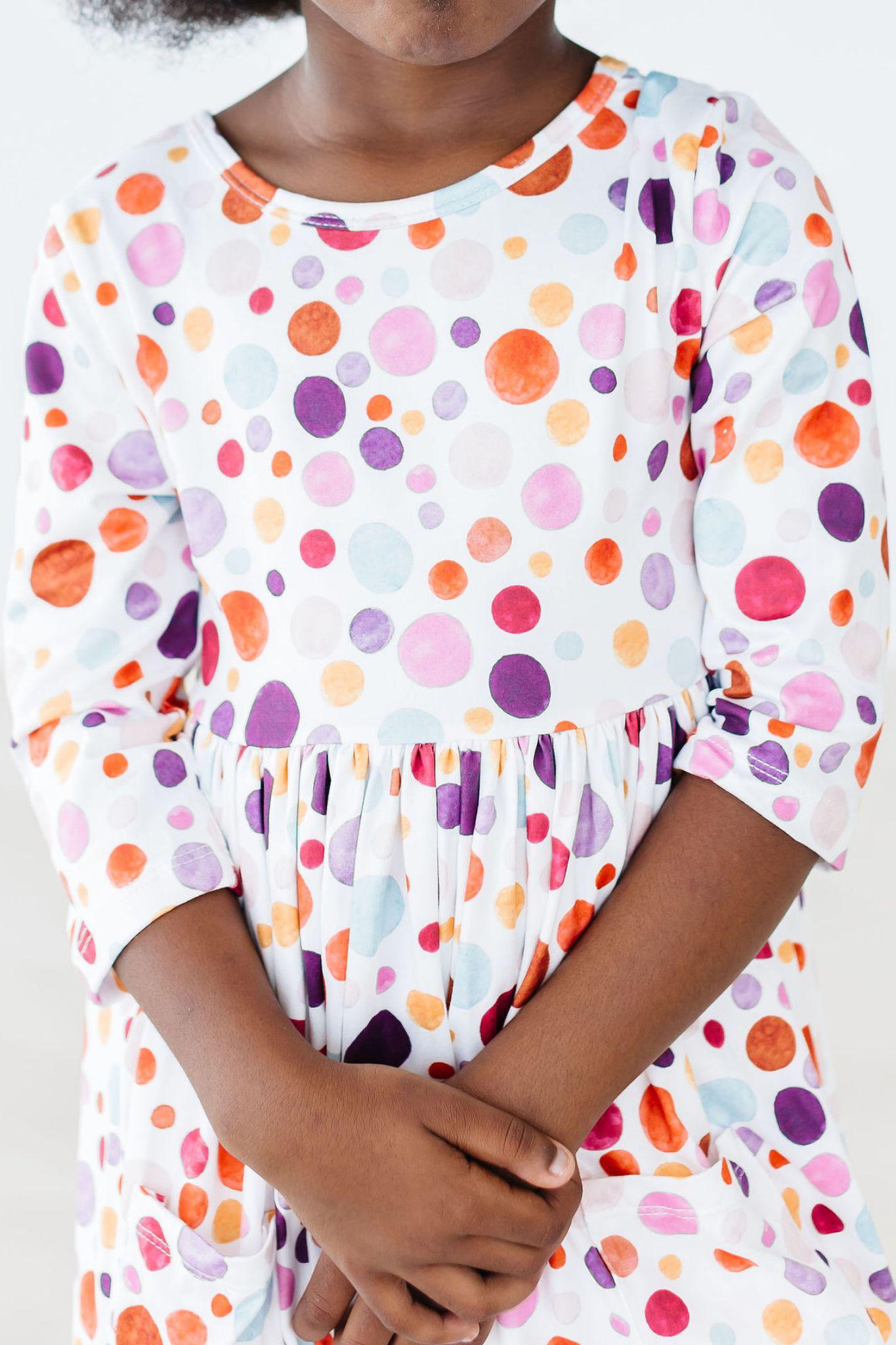 SALE Watercolor Pebbles 3/4 Sleeve Pocket Twirl Dress
