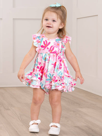 Ruffle Bubble Romper - Hibiscus