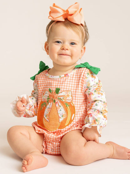 Pumpkin Garden Embroidered Floral Bubble Romper
