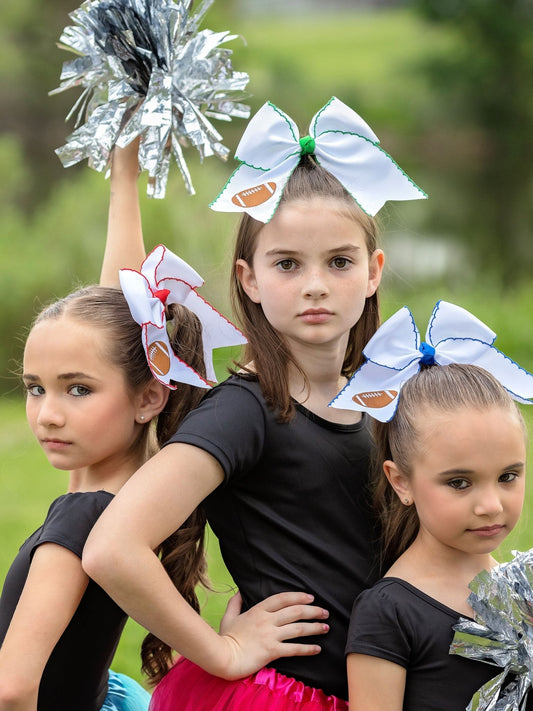 Football Embroidered Moonstitch Cheer Bows