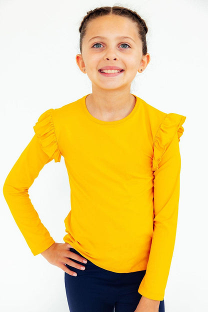 Mustard L/S Ruffle Tee