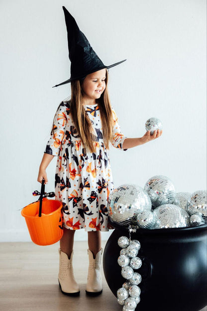 Trick or Twirl 3/4 Sleeve Pocket Twirl Dress