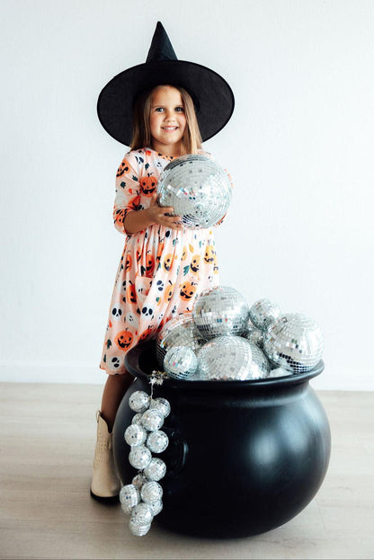 Pumpkin Peekaboo 3/4 Sleeve Pocket Twirl Dress