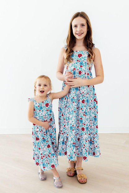 Patriotic Petals Ruffle Maxi Dress