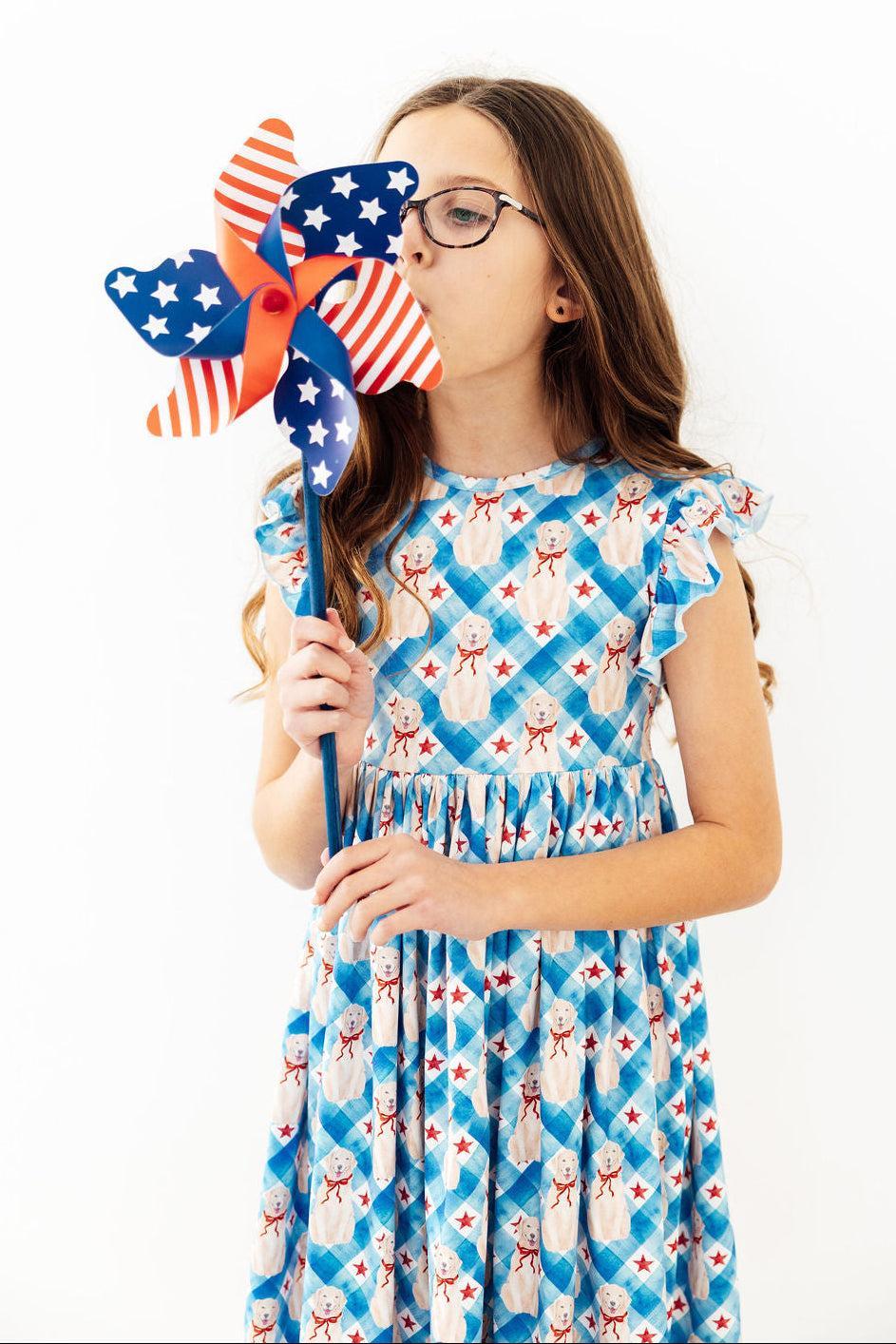 Star Spangled Pups Flutter Sleeve Twirl Dress