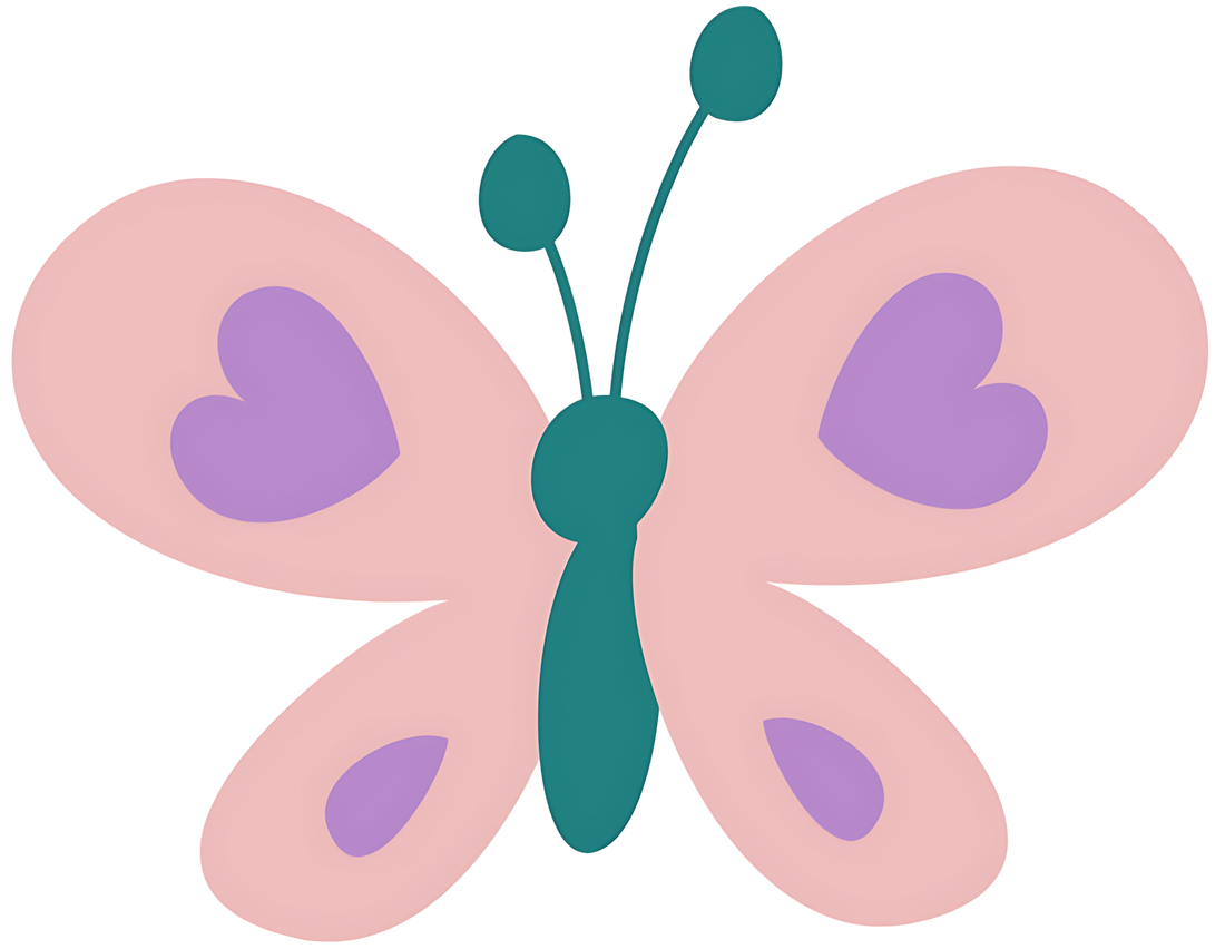 Simple illustration of a butterfly with pink wings and purple spots on a white background