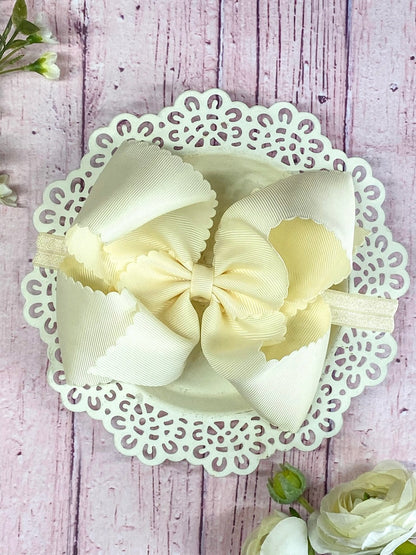 Oversize Scalloped Bows - Alligator Clip - 5.5"