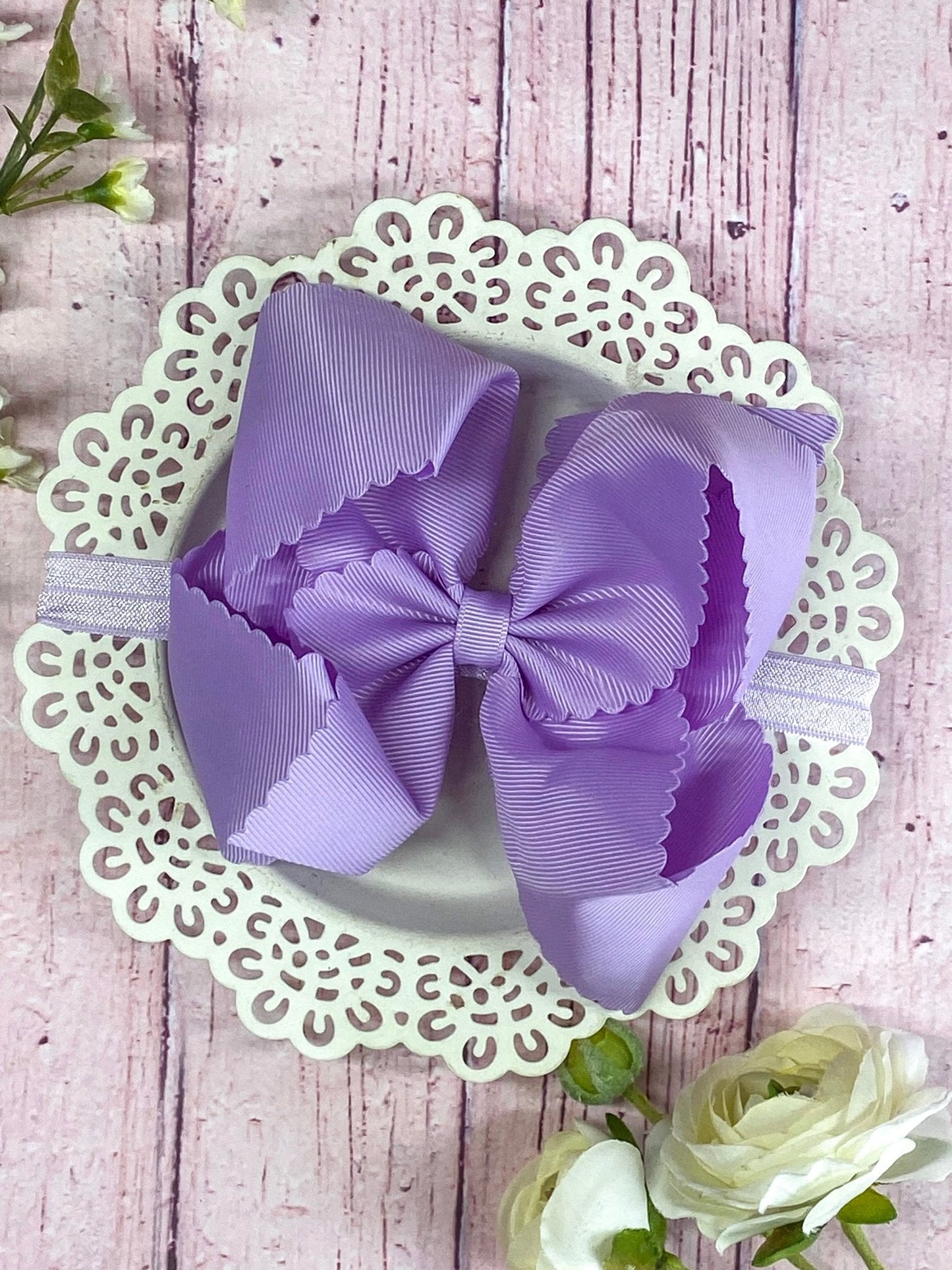 Oversize Scalloped Bows - Alligator Clip - 5.5"