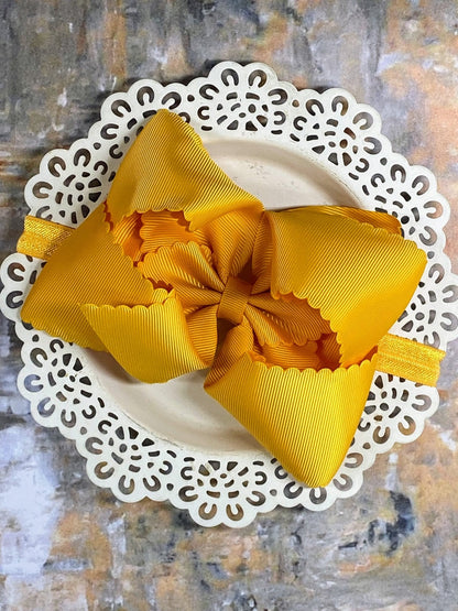 Oversize Scalloped Bows - Alligator Clip - 5.5"