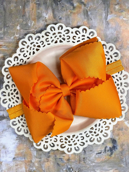 Oversize Scalloped Bows - Alligator Clip - 5.5"