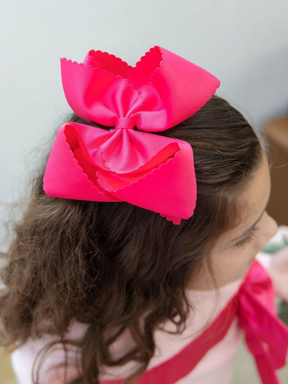 Oversize Scalloped Bows - Alligator Clip - 5.5"