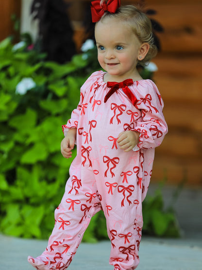 Bow Print Baby Girls Romper