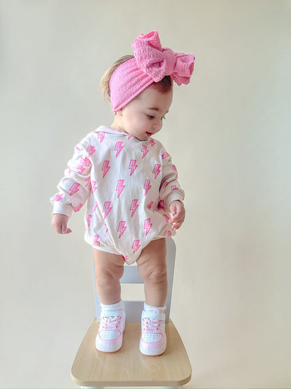 Hooded Bubble Romper | Pink Bolts