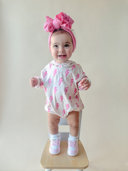 Hooded Bubble Romper | Pink Bolts