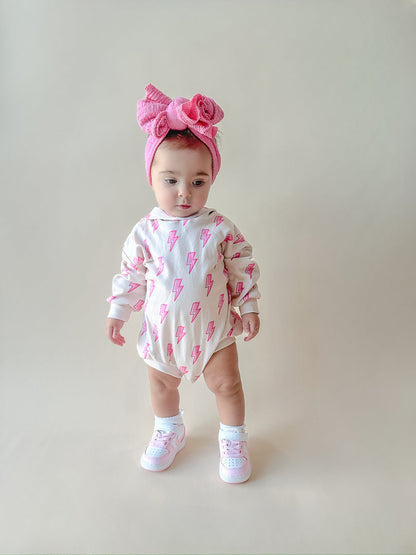 Hooded Bubble Romper | Pink Bolts