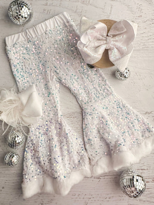 White Sequin Bell Bottoms